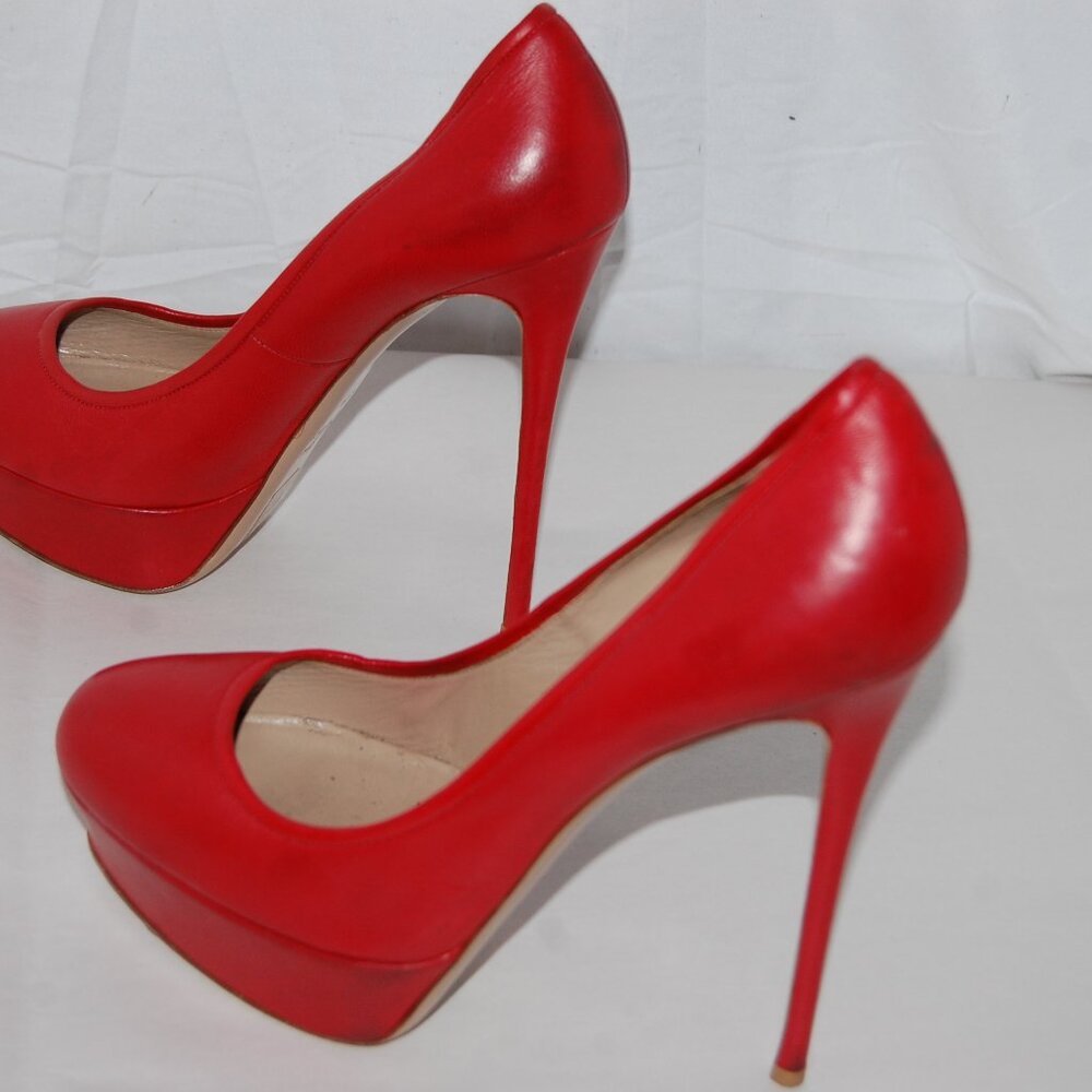 40.5US 10❤️ VALENTINO Red Leather Platform High Heels Pumps ITALY - Picture 15 of 16